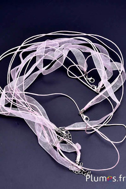Collier sur ruban organza - long. 45 cm - rose